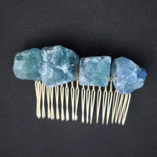 Decorative Hair Combs, Tibetan Style, with Quartz, for woman, more colors for choice, 80x35mm, Sold By PC