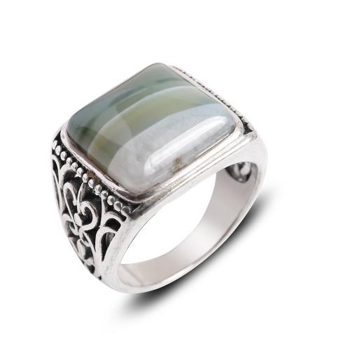 Tibetan Style Finger Ring, with Agate, fashion jewelry & for man, more colors for choice, US Ring Size:11, Sold By PC