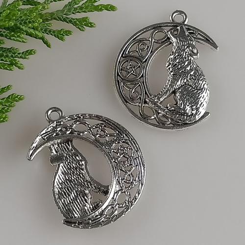 Zinc alliage Moon pendentifs, alliage de zinc, lune, Plaqué de couleur d'argent, DIY & creux, 26x34mm, 100PC/sac, Vendu par sac