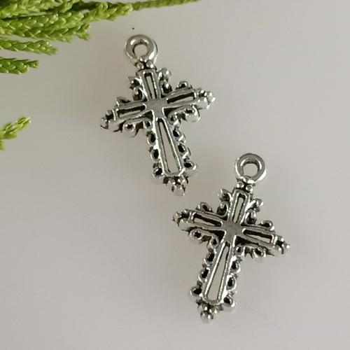 Pendentifs croix en alliage de zinc  , Plaqué de couleur d'argent, DIY, 14x21mm, 100PC/sac, Vendu par sac