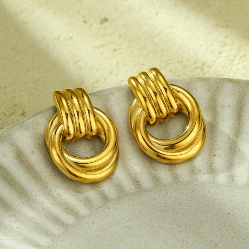 Stainless Steel Stud Earrings, 304 Stainless Steel, 18K gold plated, fashion jewelry & for woman, golden, 22x31mm, Sold By Pair