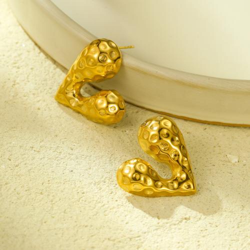 Stainless Steel Stud Earrings, 304 Stainless Steel, Heart, 18K gold plated, fashion jewelry & for woman, golden, 23.80x20.80mm, Sold By Pair