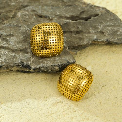 Stainless Steel Stud Earrings, 304 Stainless Steel, Square, 18K gold plated, fashion jewelry & for woman & hollow, golden, 19mm, Sold By Pair