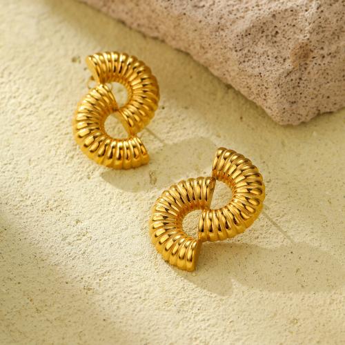 Boucle d'oreille de gaujon en acier inoxydable, Acier inoxydable 304, coquille, Plaqué or 18K, bijoux de mode & pour femme, doré, 26x32mm, Vendu par paire