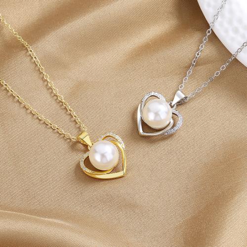 Cubic Zirconia Micro Pave Brass Pendant, with Plastic Pearl, Heart, fashion jewelry & micro pave cubic zirconia & for woman, more colors for choice, 17x21mm, Sold By PC