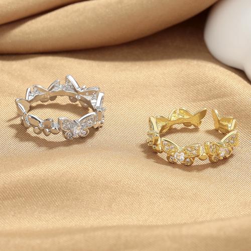 Cubic Zirconia Micro Pave Brass Ring, Butterfly, fashion jewelry & micro pave cubic zirconia & for woman, more colors for choice, Sold By PC