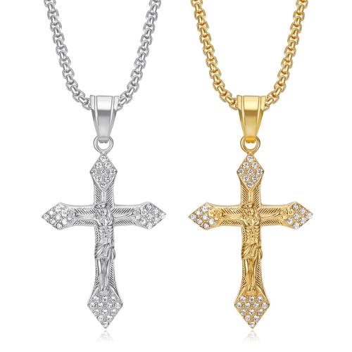 Stainless Steel Jewelry Necklace, 304 Stainless Steel, Cross, different size for choice & different styles for choice & with rhinestone, more colors for choice, Sold By PC