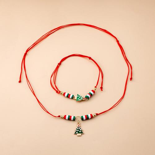 Tibetan Style Jewelry Sets, bracelet & necklace, with Nylon Cord & Resin, 2 pieces & Christmas Design & different styles for choice & for woman & enamel, Sold By Set