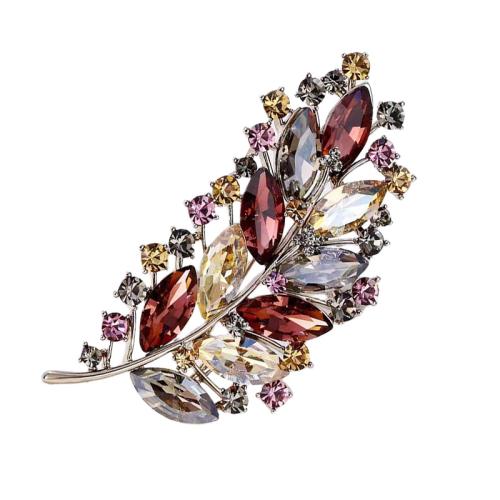 Tibetan Style Brooches, with Crystal, Leaf, fashion jewelry & for woman, 70mm, Sold By PC