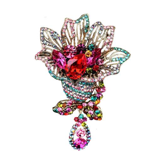 Tibetan Style Brooches, with Crystal, fashion jewelry & for woman & with rhinestone, more colors for choice, 26x68mm, Sold By PC