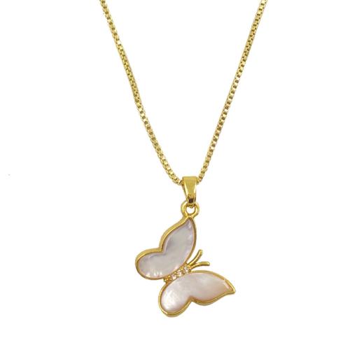 Brass Necklace, with Shell, with 2 Inch extender chain, Butterfly, gold color plated, fashion jewelry & for woman, more colors for choice, nickel, lead & cadmium free, 15x17mm, Length:Approx 18 Inch, Sold By PC