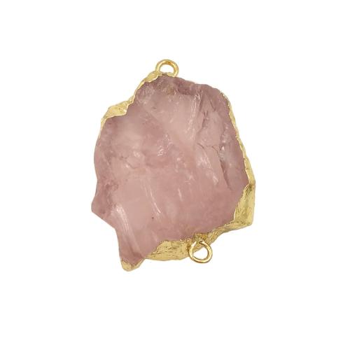 Connecteur de quartz, quartz rose, avec laiton, Irrégulière, Placage de couleur d'or, DIY & boucle de 1/1, rose, wide:24-30mm,length:34-42mm, Vendu par PC