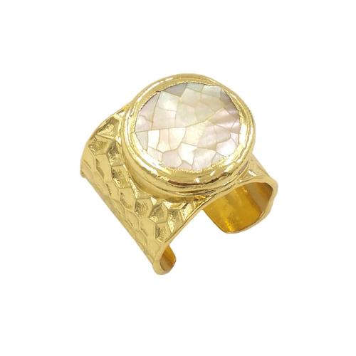 Bague en laiton, avec coquille, Placage de couleur d'or, Réglable & bijoux de mode & unisexe, protéger l'environnement, sans nickel, plomb et cadmium, Taille:8, Vendu par PC