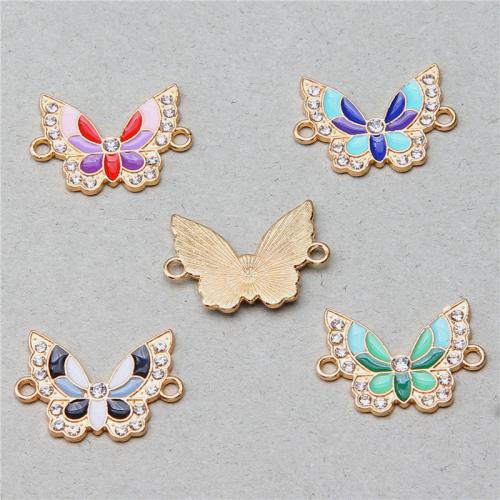 Animal Tibetan Style Connector, Butterfly, gold color plated, DIY & enamel & with rhinestone & 1/1 loop, more colors for choice, nickel, lead & cadmium free, 16x18.90x1.90mm, 100PCs/Bag, Sold By Bag