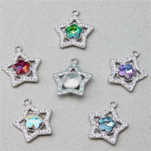 Tibetan Style Rhinestone Pendants, Star, silver color plated, DIY & with rhinestone, more colors for choice, nickel, lead & cadmium free, 22.60x19.60x4.30mm, 100PCs/Bag, Sold By Bag