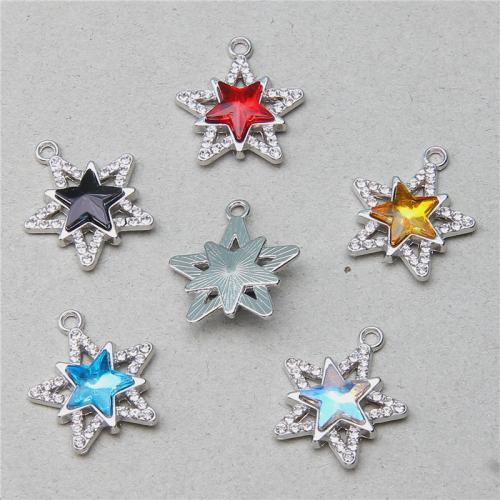 Tibetan Style Rhinestone Pendants, Star, silver color plated, DIY & with rhinestone, more colors for choice, nickel, lead & cadmium free, 22.30x19.60x4.70mm, 100PCs/Bag, Sold By Bag