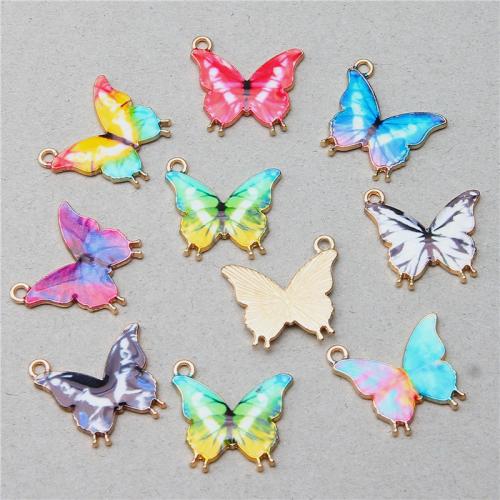 Colgantes de diamantes de imitación de la aleación de zinc, Mariposa, chapado en color dorado, Bricolaje & con diamantes de imitación, más colores para la opción, libre de níquel, plomo & cadmio, 20x20.50x2mm, 100PCs/Bolsa, Vendido por Bolsa