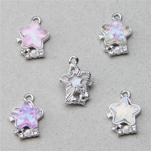 Zinc alliage strass Pendants, alliage de zinc, avec résine, étoile, Placage de couleur argentée, DIY & avec strass, plus de couleurs à choisir, protéger l'environnement, sans nickel, plomb et cadmium, 18.70x12.90x5.30mm, 100PC/sac, Vendu par sac