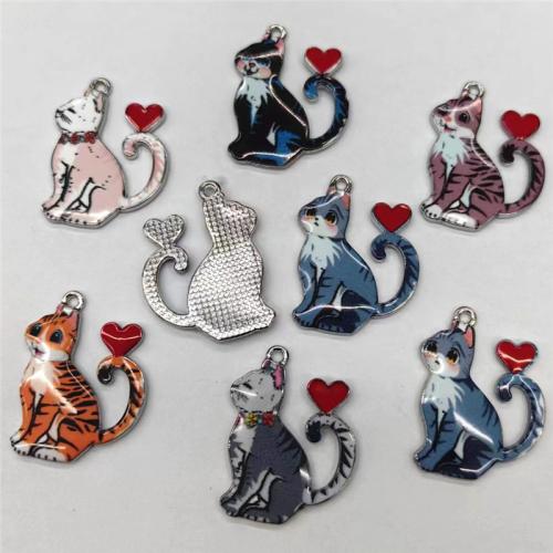 Tibetan Style Enamel Pendants, Cat, silver color plated, DIY & different styles for choice, more colors for choice, nickel, lead & cadmium free, 26x19x1.90mm, 100PCs/Bag, Sold By Bag