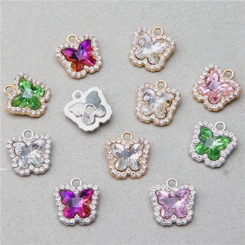 Tibetan Style Rhinestone Pendants, Butterfly, plated, DIY & with rhinestone, more colors for choice, nickel, lead & cadmium free, 14.80x14.20x5mm, 100PCs/Bag, Sold By Bag