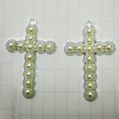 Plastic Pendants, with Plastic Pearl, Cross, plated, DIY, more colors for choice, 58x37x7mm, Sold By PC