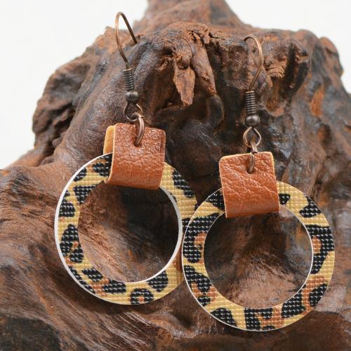 Tibetan Style Drop Earrings, PU Leather, with Tibetan Style, Round, different designs for choice & for woman & hollow, Sold By Pair