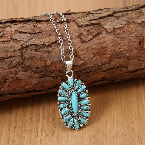 Collier de bijoux en alliage de zinc, avec turquoise, avec 5cm chaînes de rallonge, Placage, bijoux de mode & pour femme, couleur originale, Longueur:45 cm, Vendu par PC