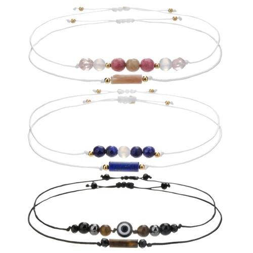 Gemstone Bracelets, Stone, with Knot Cord, handmade, 2 pieces & different materials for choice & Unisex, Length:6.29-10.24 Inch, Sold By Set