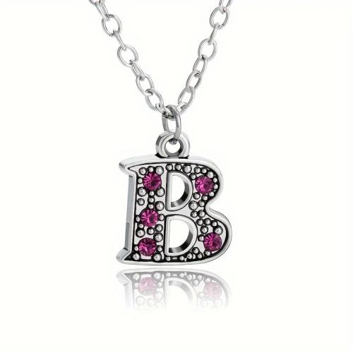 Tibetan Style Jewelry Necklace, with 1.96 Inch extender chain, Alphabet Letter, for woman & enamel & with rhinestone, original color, Length:17.7 Inch, Sold By PC