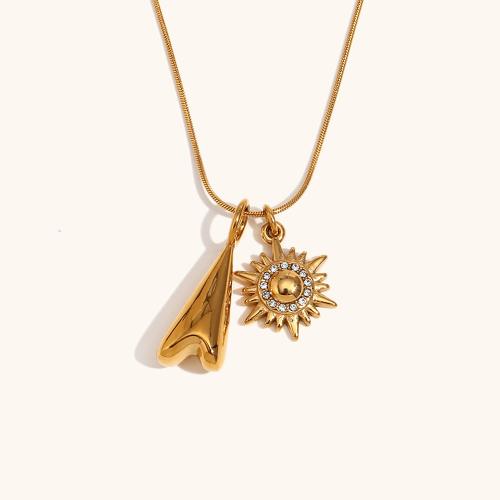 Stainless Steel Jewelry Necklace, 304 Stainless Steel, 18K gold plated, fashion jewelry & for woman & with rhinestone, Sold By PC