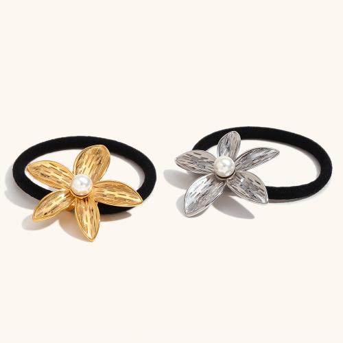 Ponytail Holder, 304 Stainless Steel, with Rubber Band & Plastic Pearl, Flower, plated, fashion jewelry & for woman, more colors for choice, Sold By PC