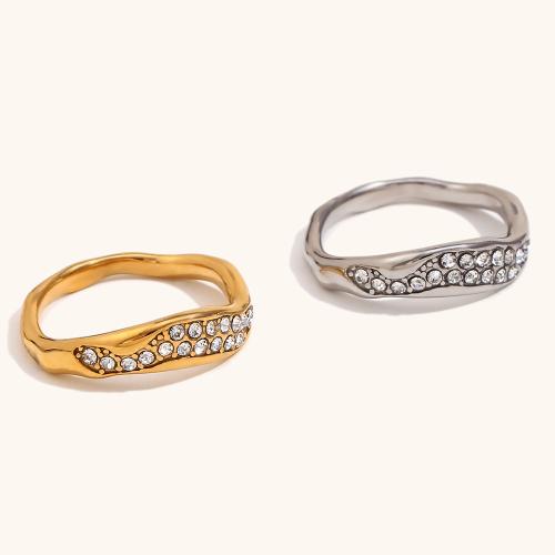 Rhinestone Stainless Steel Finger Ring, 304 Stainless Steel, plated, different size for choice & for woman & with rhinestone, more colors for choice, Sold By PC