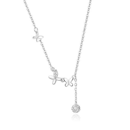 Cubic Zircon Micro Pave 925 Sterling Silver Necklace, with 5CM extender chain, Butterfly, micro pave cubic zirconia & for woman, platinum color, Length:Approx 40 cm, Sold By PC