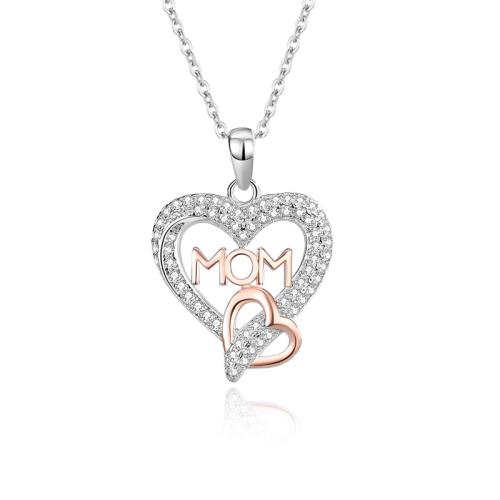 Circón cúbico micr3ofono pavimenta collar de plata esterlina, plata de ley 925, con 5CM extender cadena, Corazón, micro arcilla de zirconia cúbica & para mujer, color de platina, longitud:aproximado 40 cm, Vendido por UD