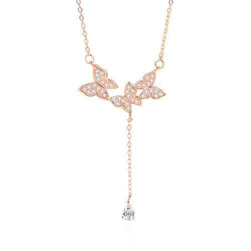 Circón cúbico micr3ofono pavimenta collar de plata esterlina, plata de ley 925, con 5CM extender cadena, Mariposa, micro arcilla de zirconia cúbica & para mujer, más colores para la opción, longitud:aproximado 40 cm, Vendido por UD