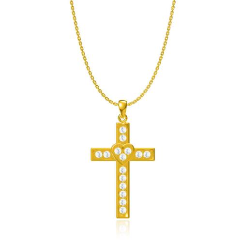 Titanium Steel Necklace, Cross, plated, different styles for choice & micro pave cubic zirconia & for woman, gold, Length:Approx 45 cm, Sold By PC