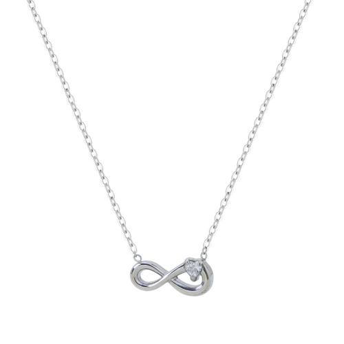 Titanium Steel Necklace, with 5CM extender chain, plated, different styles for choice & micro pave cubic zirconia & for woman, silver color, Length:Approx 45 cm, Sold By PC