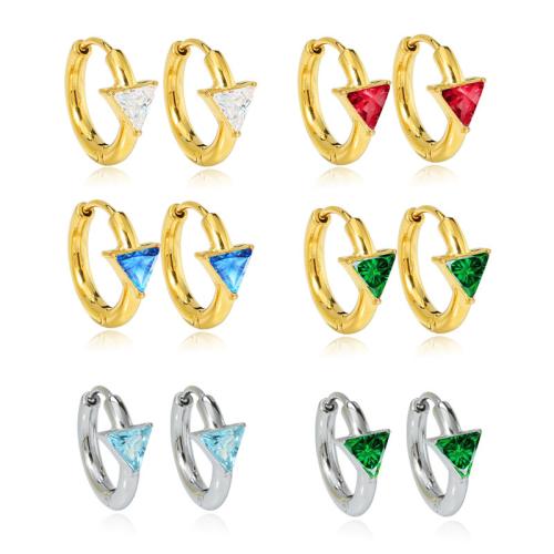 Titanium Steel  Earring, plated, micro pave cubic zirconia & for woman, more colors for choice, 15mm, Sold By Pair