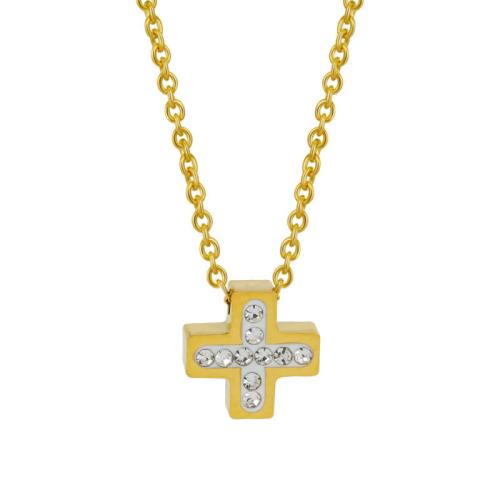 Titanium Steel Necklace, with 4CM extender chain, Cross, plated, micro pave cubic zirconia & for woman, gold, Length:Approx 40.5 cm, Sold By PC