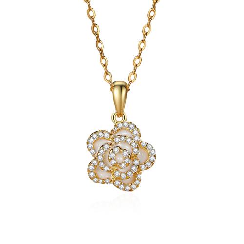 Cubic Zircon Micro Pave 925 Sterling Silver Necklace, with 5CM extender chain, petals, micro pave cubic zirconia & for woman & enamel, more colors for choice, Length:Approx 40 cm, Sold By PC