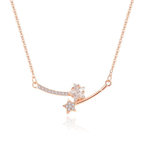 Cubic Zircon Micro Pave 925 Sterling Silver Necklace, with 5CM extender chain, Star, micro pave cubic zirconia & for woman, more colors for choice, Length:Approx 40 cm, Sold By PC