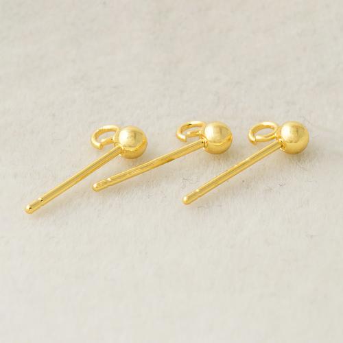 Brass Earring Stud Component, plated, DIY, golden, Ball about 3mm/0.7 needle thick, Sold By PC