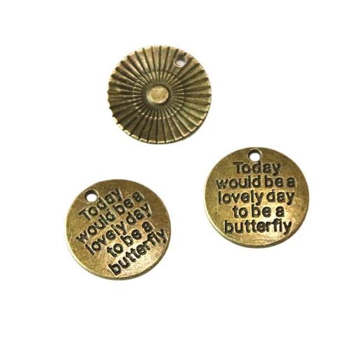 Tibetan Style Pendants, Round, antique brass color plated, DIY, 20mm, 100PCs/Bag, Sold By Bag