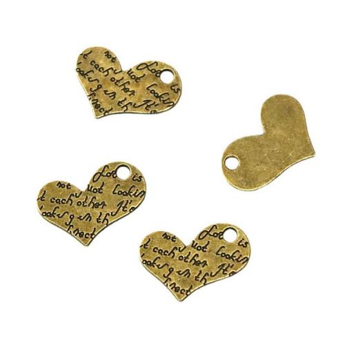 Tibetan Style Heart Pendants, antique brass color plated, DIY, 15x20mm, 100PCs/Bag, Sold By Bag