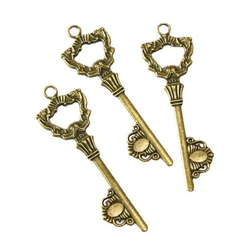 Tibetan Style Key Pendants, antique brass color plated, DIY, 70x23mm, 40PCs/Bag, Sold By Bag