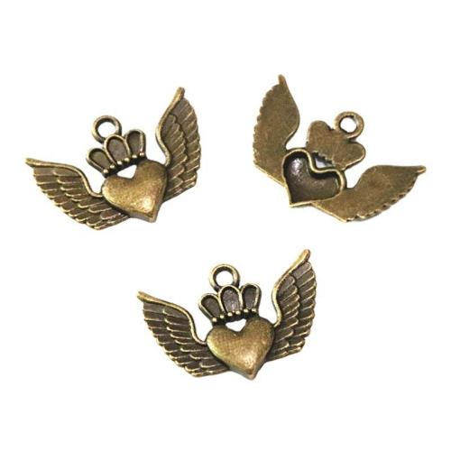 Tibetan Style Heart Pendants, Winged Heart, antique brass color plated, DIY, 17x24mm, 50PCs/Bag, Sold By Bag