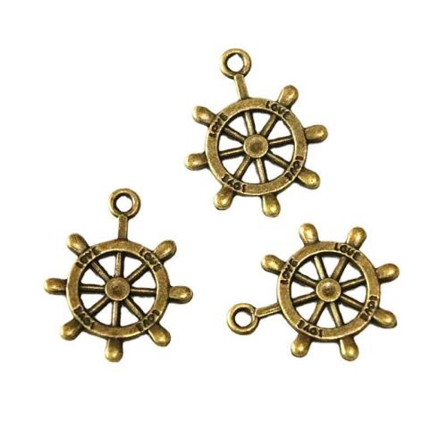 Tibetan Style Ship Wheel & Anchor Pendentif, alliage de zinc, roue de bateau, la couleur plaquée laiton antique, DIY, 23.70x19.70mm, 100PC/sac, Vendu par sac