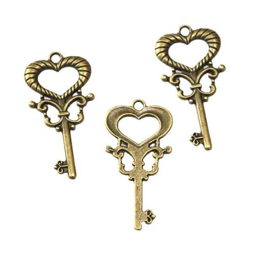 Tibetan Style Key Pendants, antique brass color plated, DIY, 39.70x20.20mm, 50PCs/Bag, Sold By Bag