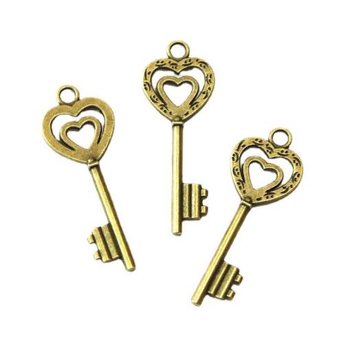 Tibetan Style Key Pendants, antique brass color plated, DIY, 12x52mm, 40PCs/Bag, Sold By Bag