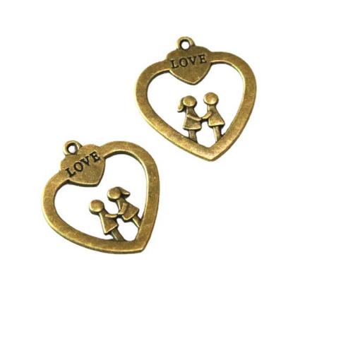 Tibetan Style Heart Pendants, antique brass color plated, DIY, 30x32.50mm, 40PCs/Bag, Sold By Bag